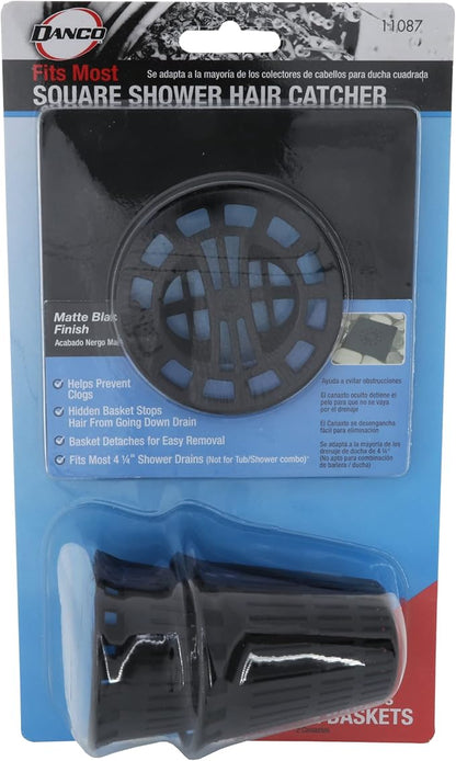 Square Shower Hair Catcher with Replacement Baskets, Shower Drain Protector in Matte Black