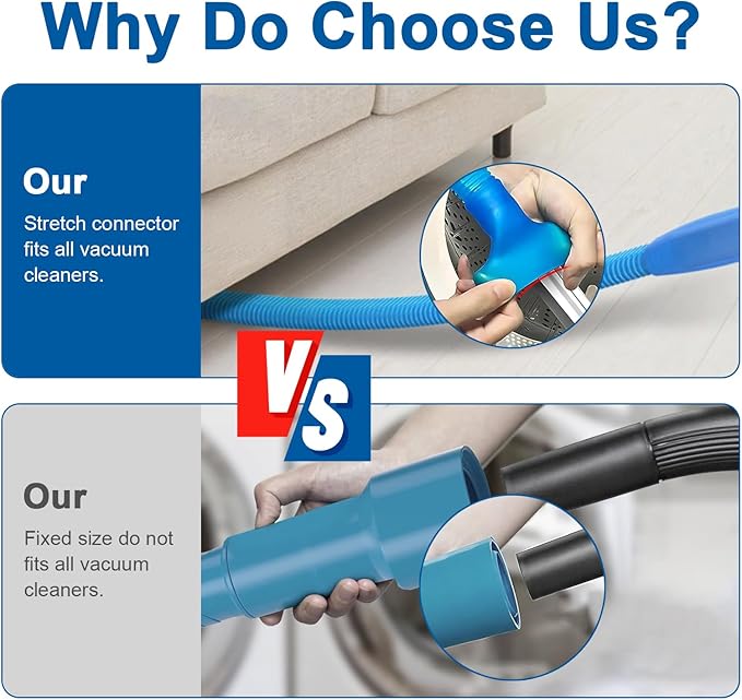 Upgraded Dryer Vent Cleaner Kit: Dryer Lint Vac Attachment, Universal Vacuum Hose Attachment Tool for Lint Removal (Blue Black)