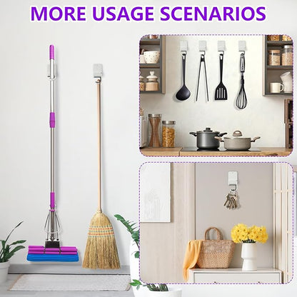 Broom and Mop Holder Wall Mount, Heavy Duty Screw Drilling Gripper Rack Supports up to 10 lb for Kitchen, Laundry Room, Garage, and Garden Storag (8, White)
