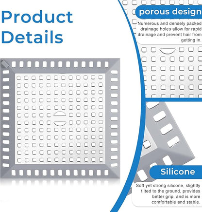 Stainless Steel Square Shower Drain Cover, Square Shower Drain Hair Catcher with Silicone for Bathroom Floor to Keep Away from Clogged Drains