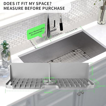17” x 5.5” Silicone Faucet Handle Drip Catcher Tray Mat, Silicone Faucet Mat Dish Soap Sponge Holder for Kitchen Sink, Drying Mat for Kitchen Counter Bathroom Kitchen Sink Splash Guard - Grey