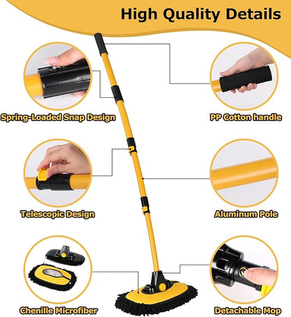 anngrowy 62" Microfiber Car Wash Brush Mop Kit Mitt Sponge with Long Handle,Upgraded 56.7" 15° Curved Car Wash Brush Car Washing Duste Exterior Scratch Free