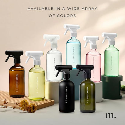 MAISONOVO Dark Green Glass Spray Bottle 16 oz Pack of 2 - Dark Green Spray Bottle for Plants with Fortified Glass & Fine Mist - Ideal for Gardening, Misting, Seedlings & Indoor Plant Care - 16 Labels