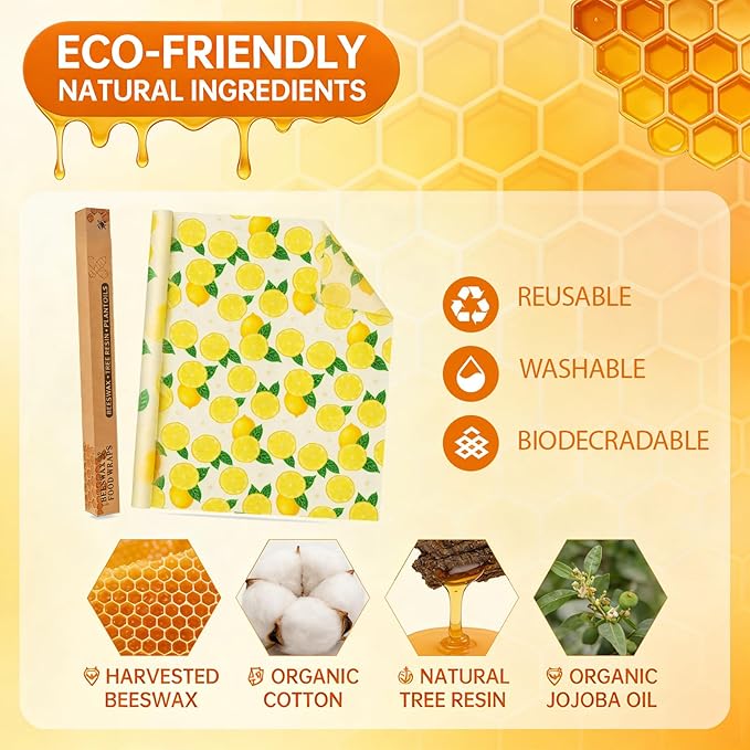 Soboto Beeswax Wraps for Food, Reusable Food Wraps, Sustainable Beeswax Paper Beeswax Sandwich Wrap Beeswax Storage(13x39inch)