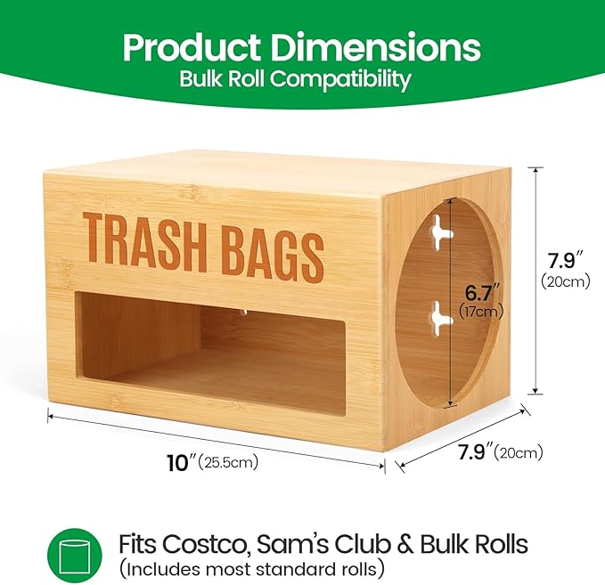 Libreshine Extra-Large Top-Loading Garbage Bag Holder Dispenser, Bamboo Trash Bag Organizer for Costco-Sized 13-33 Gallon Jumbo Rolls, Under-Sink, Wall-Mounted Storage for Kitchen & Garage