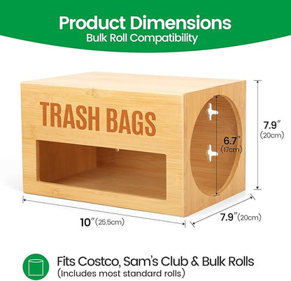 Libreshine Extra-Large Top-Loading Garbage Bag Holder Dispenser, Bamboo Trash Bag Organizer for Costco-Sized 13-33 Gallon Jumbo Rolls, Under-Sink, Wall-Mounted Storage for Kitchen & Garage