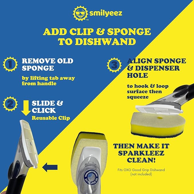 Smilyeez No-Plastic Non-Scratch Sponge Refill for OXO Good Grip Dishwand (Packs of 6) Throw Away The Sponge, NOT The Plastic