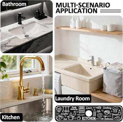 2 Pcs Kitchen Sink Splash Guard Faucet Mat Graffiti Pattern Faucet Mat for Sinks Digital Painting Absorbing Drying Mats for Kitchen Bathroom, 23.6x5.5inch