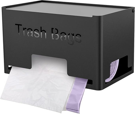 STWWO Extra Large Trash Bag Holder Dispenser, Metal Garbage Bag Dispenser Roll Holder,Trash Storage Organizer for Kitchen Laundry Room Under Sink, Wall Mounted or Freestanding, Black