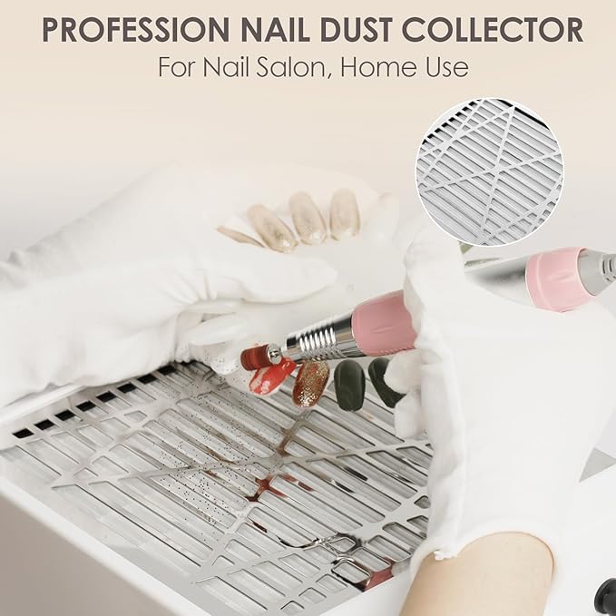 CoFashion Nail Dust Collector for Nails Dust Remove, Nail Acrylic Dust Collector Powerful Nail Duster Collector, One-Button Control Nail Duster Collector Filter White Manicure Vacuum with a Brush