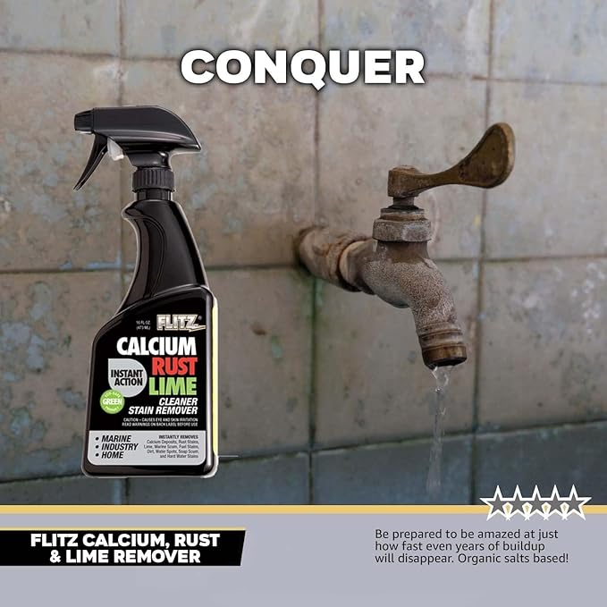 FLITZ Calcium, Rust, & Lime Remover - 16oz Bottle of USA-Made Limescale Remover for Toilets, Showers, and More - Powerful Spray that Instantly Eliminates Tarnish, Grease, and Other Grime (1 Pack)