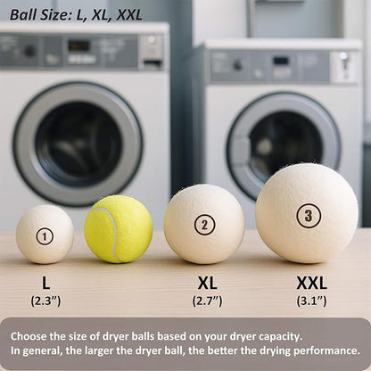 Wool Dryer Balls Laundry, L(2.3") 12 Pack, Premium Fabric Softener Ball, Reusable, Anti Static, Chemical Free Natural Wool Balls for Dryer, Laundry Dryer Balls – 100% New Zealand Wool