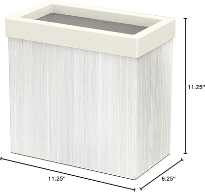 Gatco Small Bathroom Trash Can with Lid, Rectangle 3 Gallon Wastebasket, Under Sink, White Oak with Matte White, for Bathroom, Bedroom, Office (1943W)