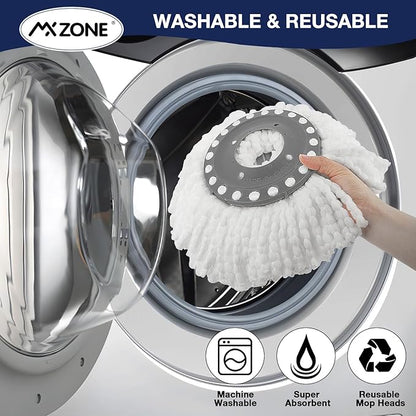 4 Premium Replacement Mop Heads Refills, Compatible for Hurricane Spin Magic Mop Head, fits 6.3‘’ Standard Replacement Round Spin Mop Heads Microfiber, Inner Hole 2.5'' Only - Machine Washable, White