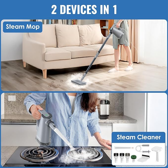 FEPPO Steam Mop & Detachable Handheld Steam Cleaner for Home and Floor Cleaning (Grey)