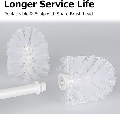 Topsky Toilet Brush & Holder Set, 2 Pack Plastic Round Barrel Loo Brush with 2 Replacement Heads, Durable for Bathroom, White