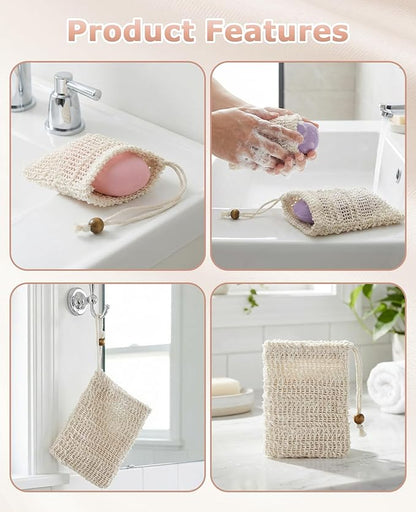 15 Pcs Natural Sisal Soap Saver Bag, Reusable Bar Soap Scrubber Exfoliating Pouch for Shower Washing Body