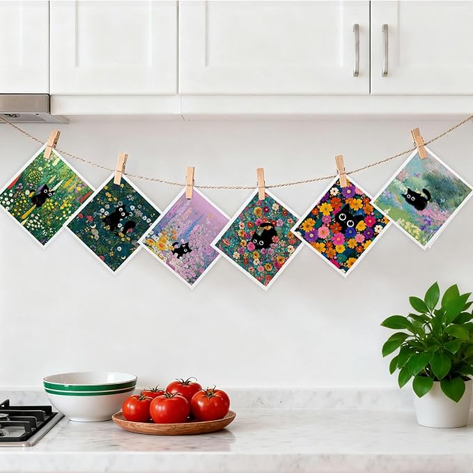 Mixed Black Cat Swedish Kitchen Dishcloths Dish Towels 6 Pack, Cats Dish Towels for Kitchen, Swedish Dishcloth with Cats, Paper Towels Reusable, Dish Cloth Towel Cleaning Wipe for Home Party