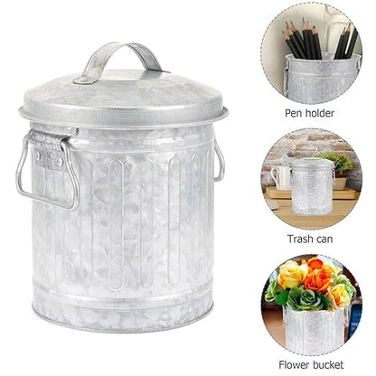 Zerodeko Desktop Stationery Bucket Small Trash Bin with Lid 7.28X5.70X5.70In Mini Wastebasket for Office and Home Desk Organizer Plant Holder Convenient Metal Rubbish can