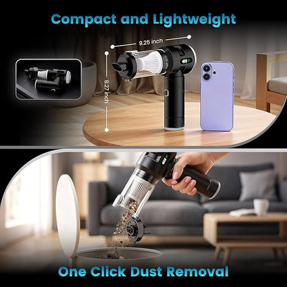 Wansimoo Handheld Car Vacuum Cleaner,25000PA Strong Cyclonic Suction Foldable Mini Vacuum Portable Cordless with Digital Display and One Touch Dust Removal for Car, Home, Office, Kitchen (Silver)