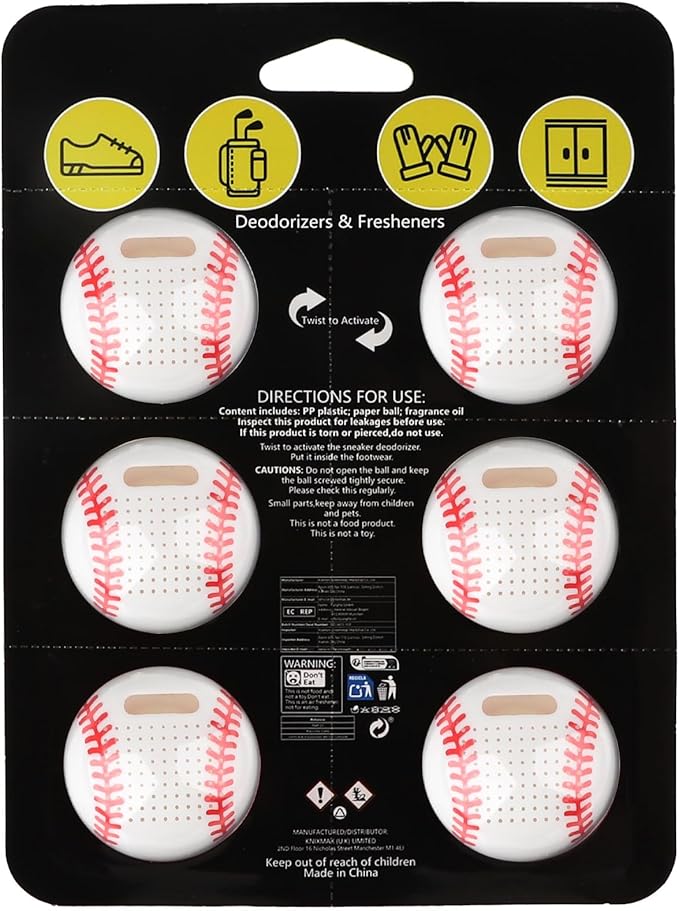 Knixmax Shoe Deodorizer Balls Strong, Odor Eliminator for Sneaker Gym Bag Closet Locker, Unpleasant Smell Remover Ball for Men Women Teens, 6 Packs Fresh Linen Baseball