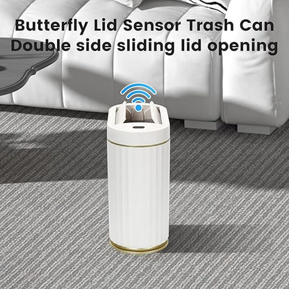 SYNCVIBE Bathroom Trash Can with Butterfly Lid 2 Gallon Sensor Trash can, IPX5 Waterproof Garbage Can, Automatic Slim Trash Bin, Under-Counter Wastebasket, Bathroom Decor for Bedroom, White Gold