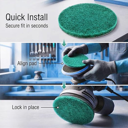4 Inch 180 Grit Drill Brush Scrubber Scouring Pads, 20 Pcs Hook & Loop Power Scrubber Scour Pads for Rotary Tools, Random Orbital Sander (Green)