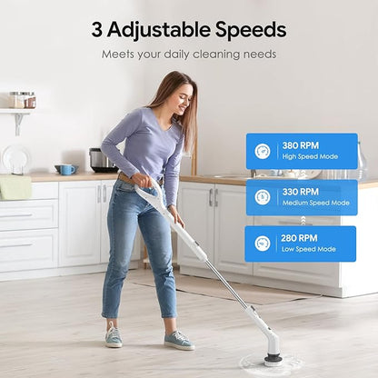 Electric Spin Scrubber,2026 New Cordless Cleaning Brush,Shower Cleaning Brush with 7 Replaceable Brush Heads, Power Scrubber 3 Adjustable Speeds,Detachable Long Handle & IPX7 Waterproof