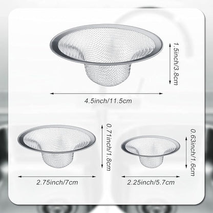 12 Pieces Stainless Steel Sink Strainer Drain Strainer with 4.5/2.75/2.25 Inch for Sink Drainage Kitchen Bathroom Bathtub Drain Screen