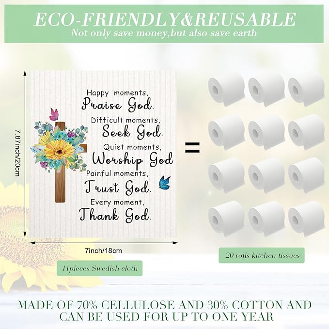 6 Pcs Christian Kitchen Towels Swedish Religious Dish Towels Reusable Bible Verse Cross Dishcloths Wipes Scripture Cleaning Hand Towel Bathroom Christian Gift for Women Inspirational Church