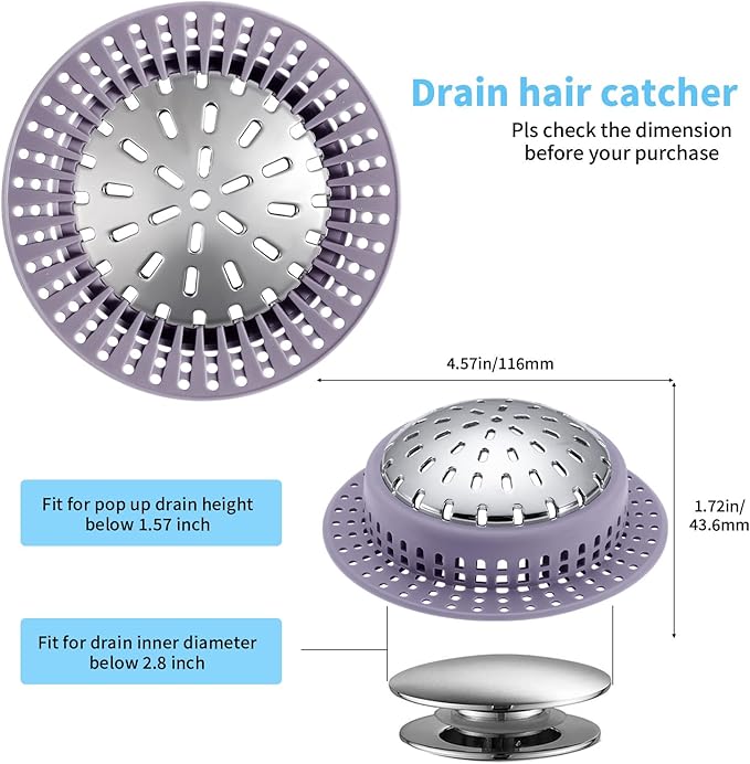Aluvor Shower Drain Hair Catcher, Shower Drain Cover, Bathtub Drain Hair Catcher for Pop-Up & Regular Drains