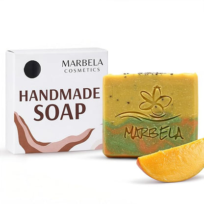 Marbela Cosmetics Handmade Soap Bar - Made in USA, Vegan Friendly, Palm Oil Free, Natural Bar Soap - Gentle Face & Body Soap for Daily Skin Care, Moisturizing - 3.5 oz (Fresh Mango)