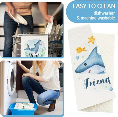 Swedish Dishcloths for Kitchen | 6 Pack Floral Reusable Paper Towels Washable | Swedish Dish Towels | Non-Scratch Cellulose Sponge Cloths | No Odor, Biodegradable Cleaning Cloths, Shark