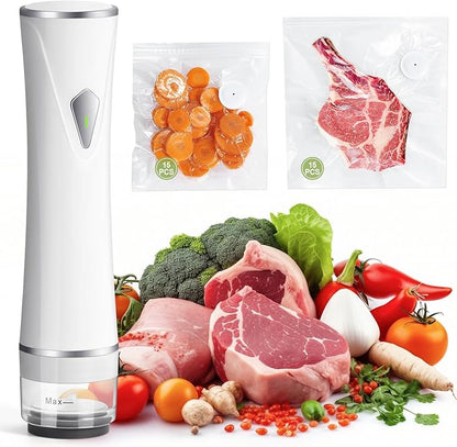 Handheld Vacuum Sealer for Wet and Dry Food, Compact Portable Food Sealer with Strong Suction, Meal Prep and Sous Vide, 5X Preservation & Fresh, White