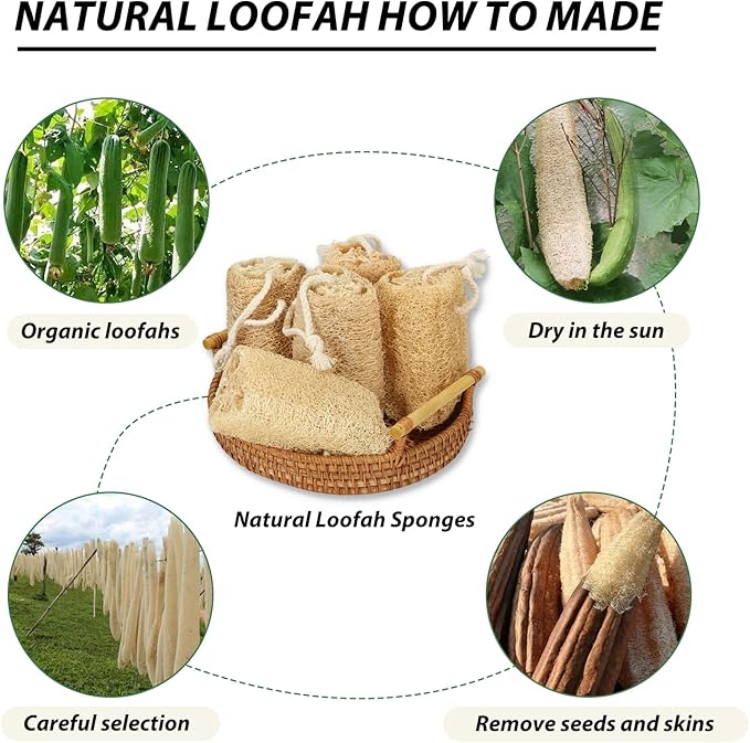Organic Natural Loofah Sponges 4.7'' Luffa Spa,Pack of 4 Exfoliating & Smooth Skin Bath Shower Loofas Loofa for Women and Men Body Scrubber