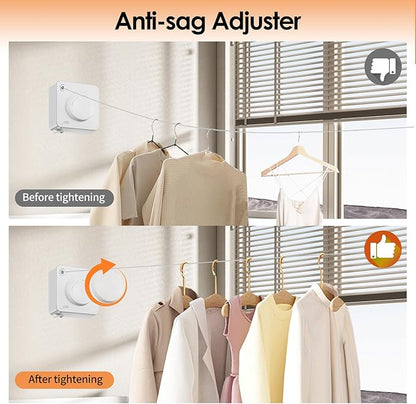 Yejay Retractable Clothesline Indoor, Non-Sagging Clothes Line Retracting Outdoors,Wall Mounted Heavy Duty Clothes Drying Line, Space-Saving Laundry Line for Balcony, Bathroom - 15.7Ft (White)