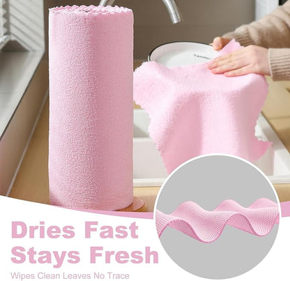 Jessy Home 2 Roll Reusable Paper Towels,100 Sheets Tear Away Microfiber Cleaning Cloth, Lint Free Cleaning Rags for Kitchen, Dishcloth,Household Cleaning Supplies