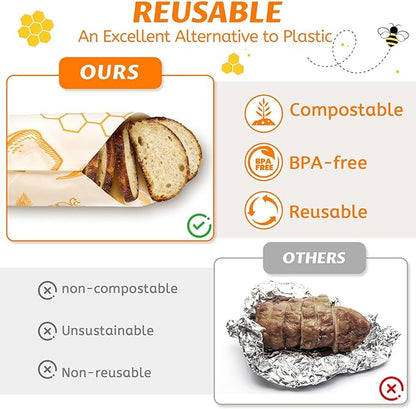 Beeswax Wraps for Food – 9 Pack Reusable Beeswax Bread Bag & Sandwich Wrap, Organic & Eco-Friendly & Sustainable Bees Paper, Perfect Alternative to Aluminum Foil Sourdough Storage & Plastic Wrap