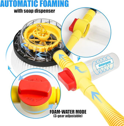Rotating Car Wash Brush, Car Wash Brush with Long Handle,Automatically Foams Car Wash Kit with Car Cleaning Brush,Pressure Washer Gun and Hose Nozzle for Cars,Yards,Gardens,Pets etc
