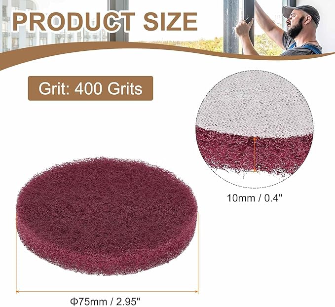 HARFINGTON 6pcs Scrubber Scouring Pads 400 Grits 3 Inch Drill Power Brush Hoop and Loop Surface Conditioning Disc Drill Scuffing Disc Scrub Pads for Home Kitchen Cleaning, Red