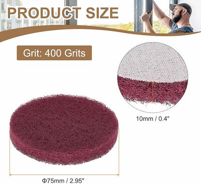 HARFINGTON 6pcs Scrubber Scouring Pads 400 Grits 3 Inch Drill Power Brush Hoop and Loop Surface Conditioning Disc Drill Scuffing Disc Scrub Pads for Home Kitchen Cleaning, Red