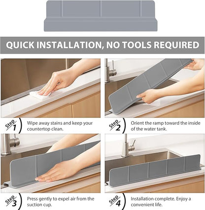 18Inch Sink Splash Guard – Extended Length & Tall Silicone Kitchen Sink Splash Guard with Overhang Drainage Design & Strong Suction Cups for Countertop(Dark Grey, 18''x3.5'')