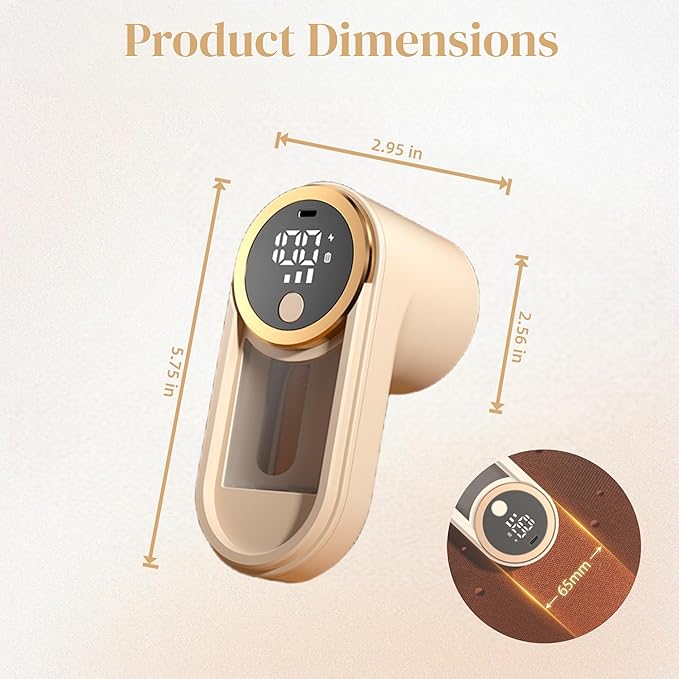 Rechargeable Fabric Shaver, Electric Lint Remover with 3-Speed LED Screen, Portable Fuzz Trimmer for Sweaters, Furniture, Blankets - Safe & Efficient Pilling Remover (Khaki)