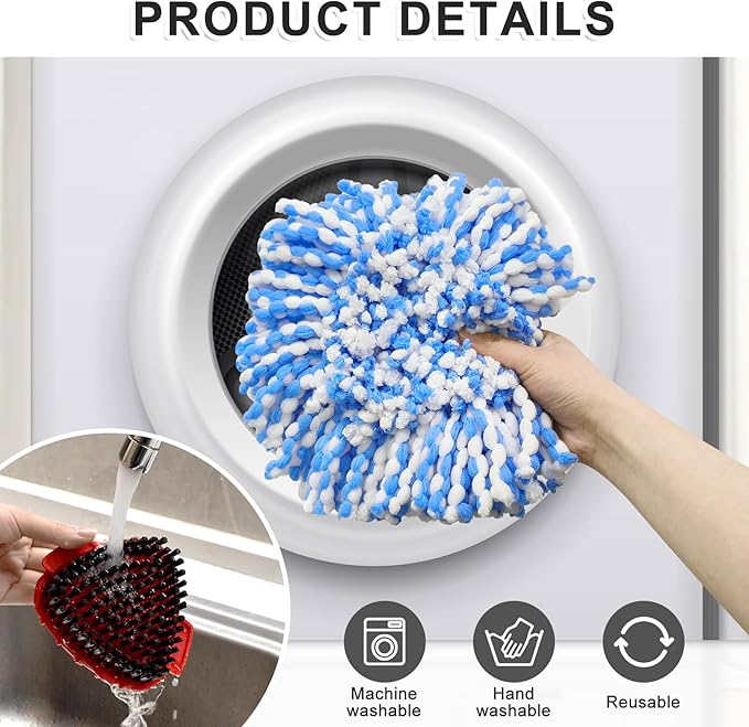 Mop Heads Replacements for Ocedar, Spin Mop Replacement for O-Cedar EasyWring 2 Tank System Mop Refills, Include 3 Pack Heads, 1 Scrub Brush & 1 Base Combo