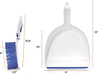 Dustpan and Brush Set, Hand Broom with Ergonomic Grip Handle - Rubber Edge for Easy Dirt Pickup, Durable Material - Grey & Blue Hand Brush by Superio, 2-Pack