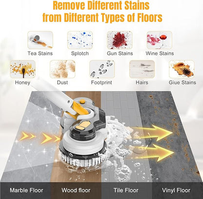 Cordless Electric Mop for Dewalt 20V Battery (NO Battery), 2 in 1 Spin Mop & Electric Floor Scrubber with LED Light & Water Spray, Electric Mops for Floor Cleaning, Hardwood,Tile (White Yellow)