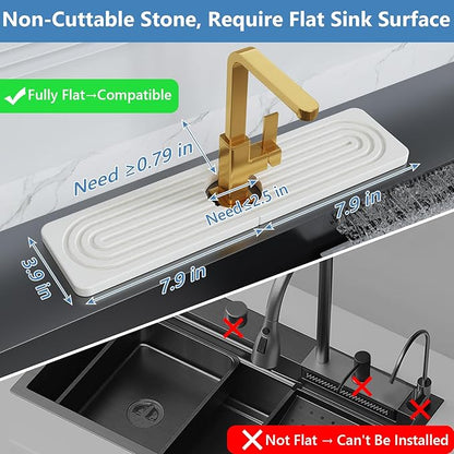 24'' Longer Stone Faucet Mat for Kitchen Sink [Super Absorbent, 30s Quick Drying] Water Absorbing Stone Tray for Sink Stone Mat for Kitchen Sink Stone Quick Dry Around Faucet Diatomite Stone Sink Tray