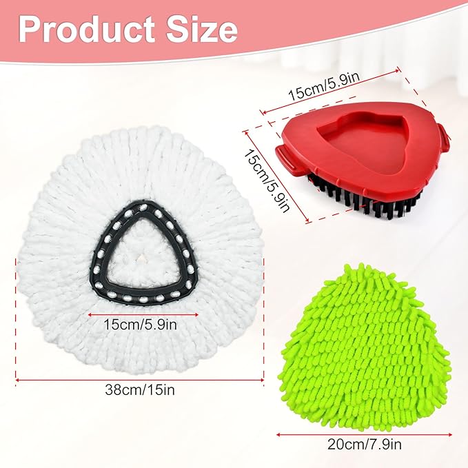 Mop Heads Replacement for Ocedar, Mop Replace Head for Ocedar EasyWring 1 Tank, Microfiber Spin Mop Refills, Include 4 Spin Mop Replacement Head Deep Cleaning Machine Washable with 2 Scrubber Mop Head