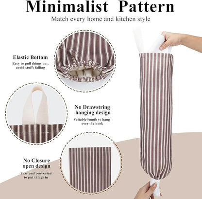TOGETRUE Plastic Bag Holder, Wall Mount Grocery Bag Holder, Reusable Trash Bag Organizer for Home Kitchen Pantry Decor (Brown-White)