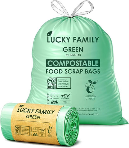 Compostable Trash Bags for Kitchen Compost Bins - 13 Gallon Drawstring Compost Bags, Green Compostable Bags Heavy Duty 1.02 Mil, 49.2 L Tall Kitchen Food Scrap Bags, BPI ASTM D6400, PFAS-Free